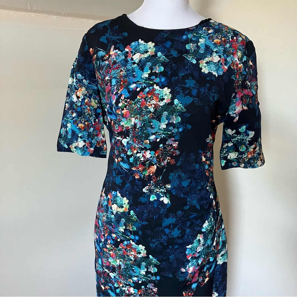 L.K. Bennett Blue Floral Print Knee-Length Marli Dress size 4 - Picture 7 of 9